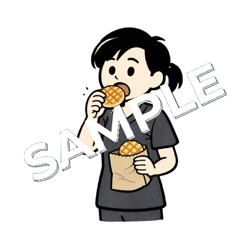 菓子パンを食べる女性鍼灸師のイラスト