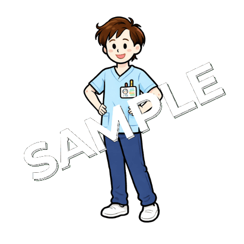 腰に手をあてて立っている男性作業療法士のイラスト