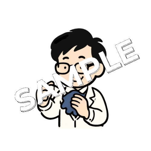 眼鏡を拭く男性薬剤師のイラスト