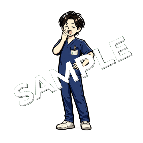あくびをする男性理学療法士のイラスト