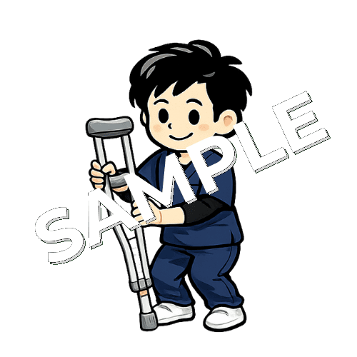松葉杖を調整する男性理学療法士のイラスト