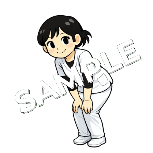 膝に手をあてて中腰の女性あん摩マッサージ指圧師のイラスト