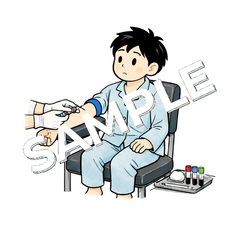 採血している男の子の患者のイラスト