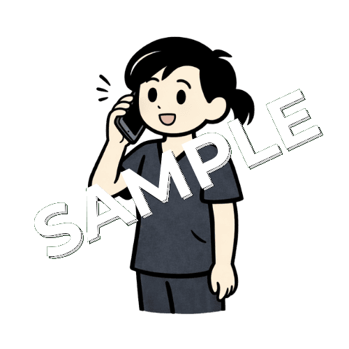 スマホで通話する女性鍼灸師のイラスト