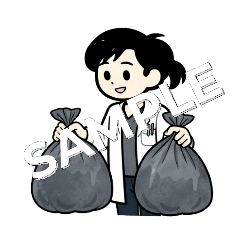 ごみ袋を持ち運ぶ女性薬剤師のイラスト
