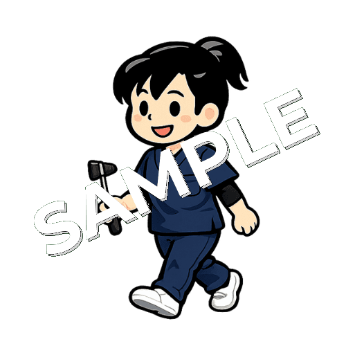 打腱器を持ち歩く女性理学療法士のイラスト