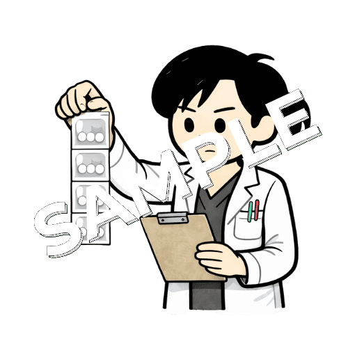 一包化した薬を確認する女性薬剤師のイラスト
