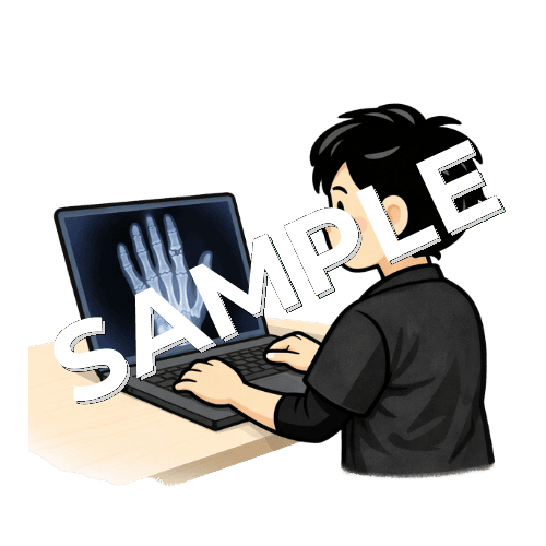 手のレントゲンを確認する男性作業療法士のイラスト