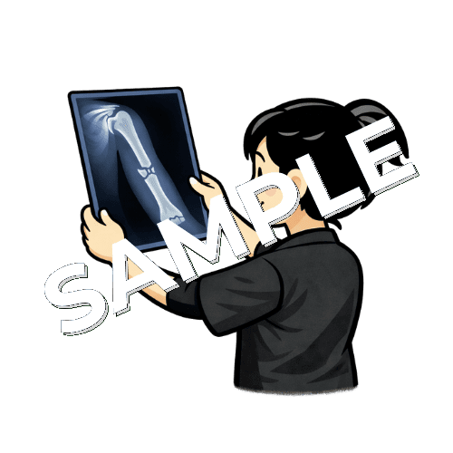 上腕骨のレントゲンを確認する女性作業療法士のイラスト