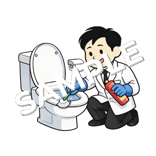 トイレ掃除をする男性薬剤師のイラスト