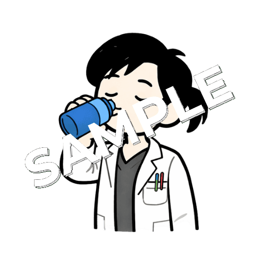 水筒の水を飲む女性薬剤師のイラスト