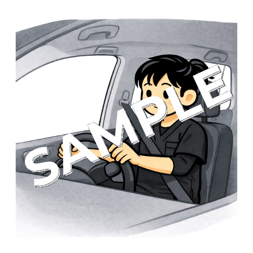車を運転する女性作業療法士のイラスト