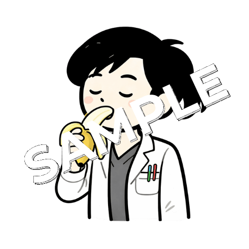 バナナを食べる女性薬剤師のイラスト