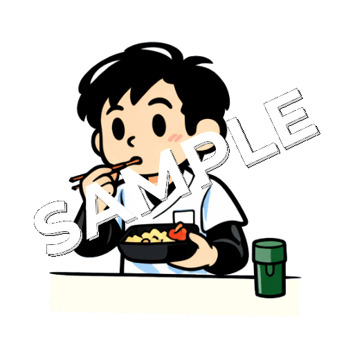 お弁当を食べる男性あん摩マッサージ指圧師のイラスト