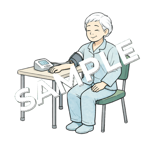 血圧を測る高齢女性患者のイラスト