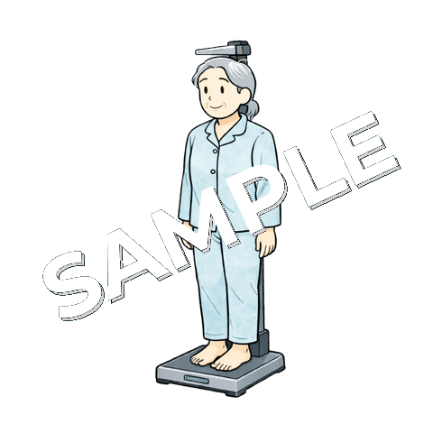 身長を測る高齢女性患者のイラスト