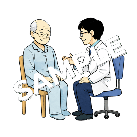 問診を受ける高齢男性患者のイラスト