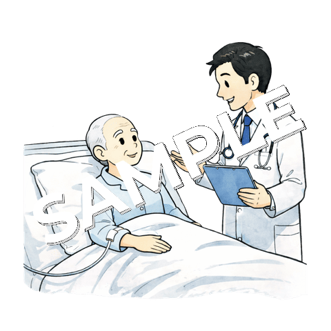 医者と話す高齢男性患者のイラスト