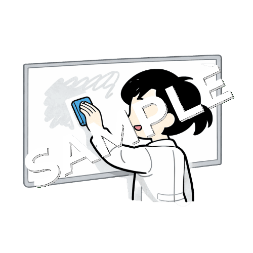 ホワイトボードを消す女性薬剤師のイラスト