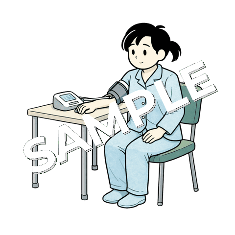 血圧を測る女性患者のイラスト