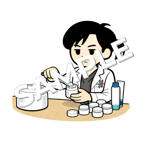 軟膏を軟膏壺に入れる薬の調合をする女性薬剤師のイラスト