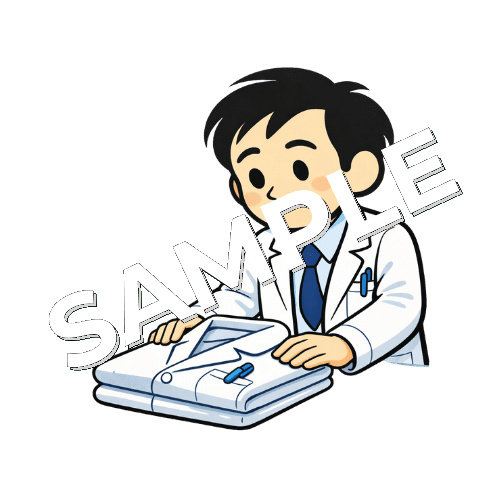 白衣をたたむ男性薬剤師のイラスト