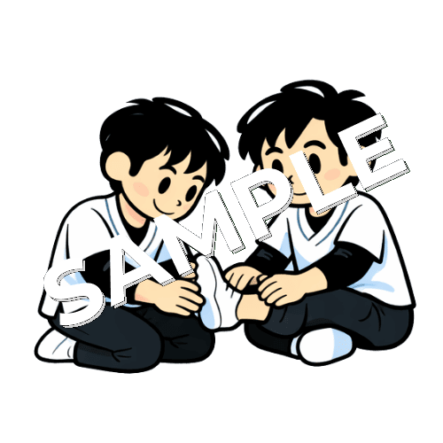 足の施術の勉強会をしている男性あん摩マッサージ指圧師のイラスト