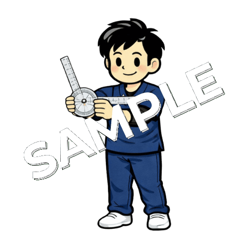 ゴニオメーターを開いて持つ男性理学療法士のイラスト