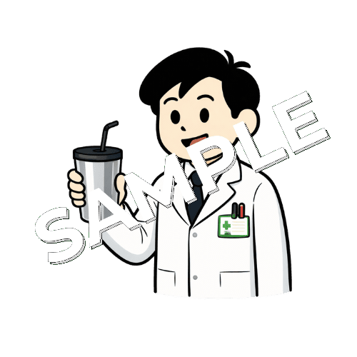 タンブラーを持つ男性薬剤師のイラスト