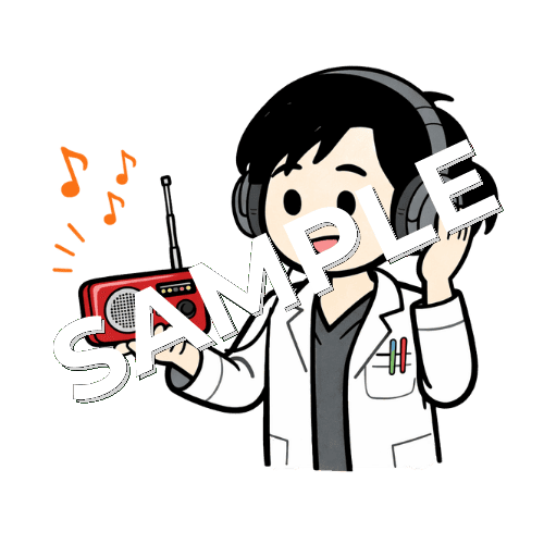 ラジオを聴く女性薬剤師のイラスト