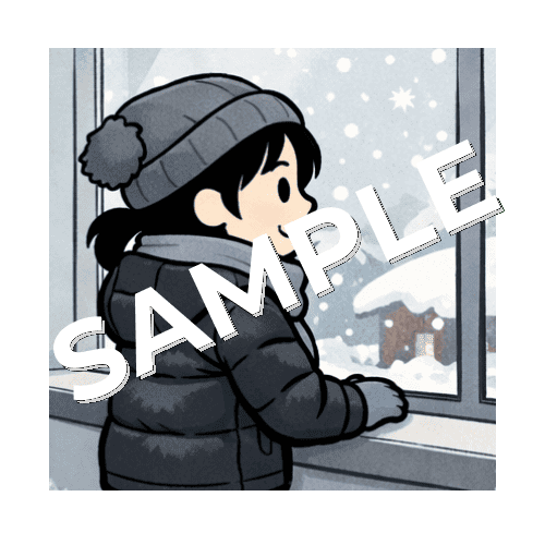 窓から雪を見ている女性鍼灸師のイラスト