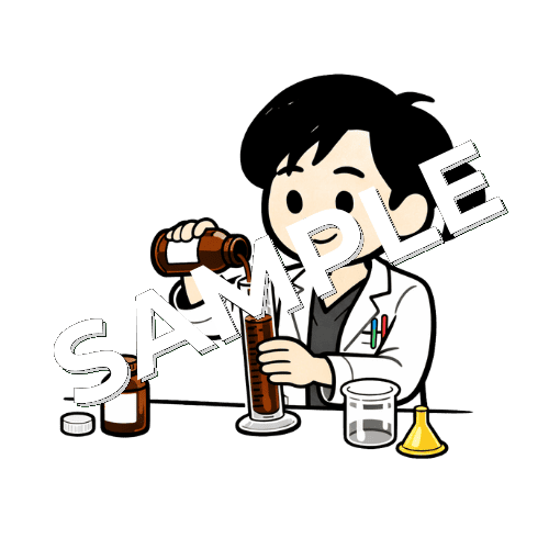 メスシリンダーで薬の量を測る女性薬剤師のイラスト