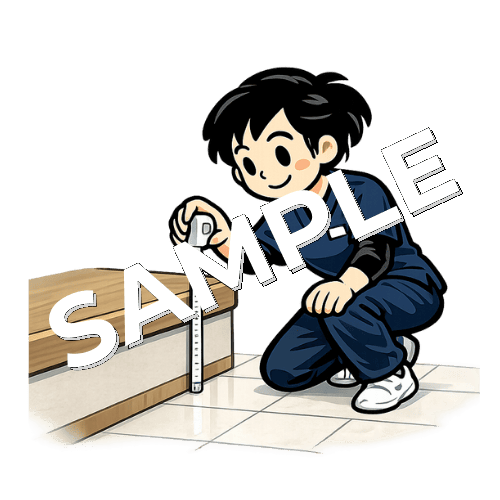 段差の高さを測る女性理学療法士のイラスト