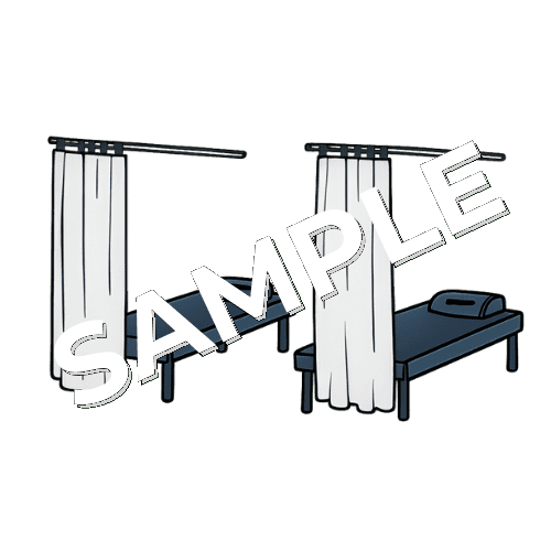 ネイビーの施術ベッドと仕切りカーテンのイラスト