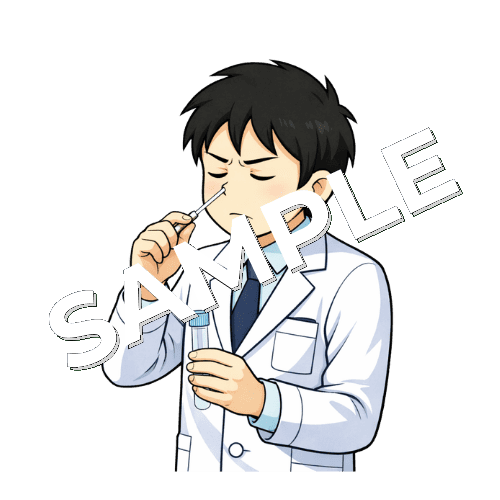 PCR検査をしている男性薬剤師のイラスト