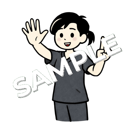 6の指のポーズをする女性鍼灸師のイラスト