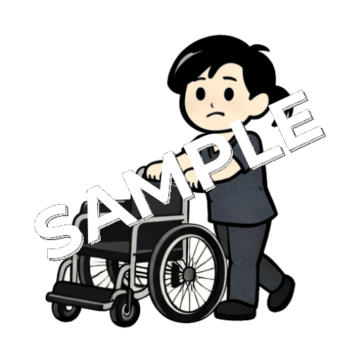車いすを押す女性鍼灸師のイラスト
