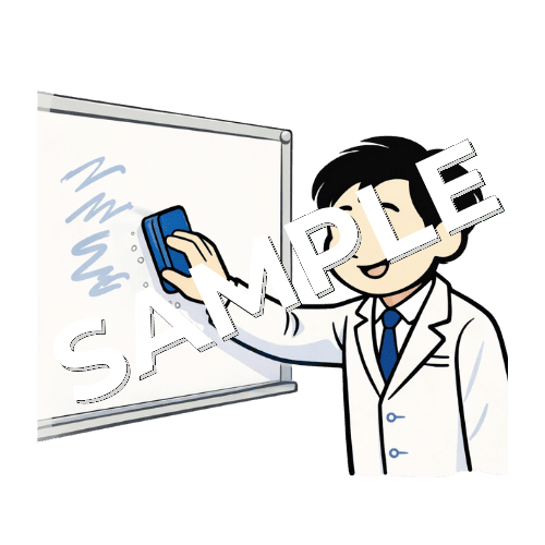 ホワイトボードを消す男性薬剤師のイラスト