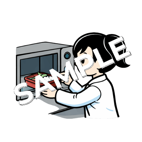 お弁当を温める女性薬剤師のイラスト