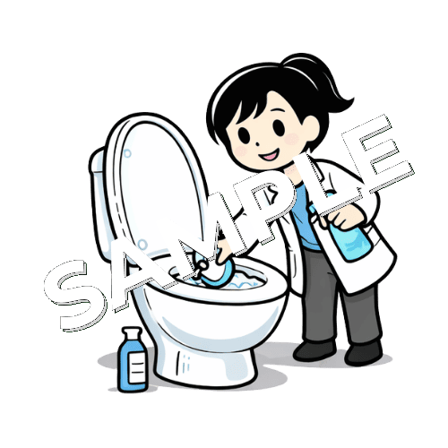 トイレ掃除をする女性薬剤師のイラスト