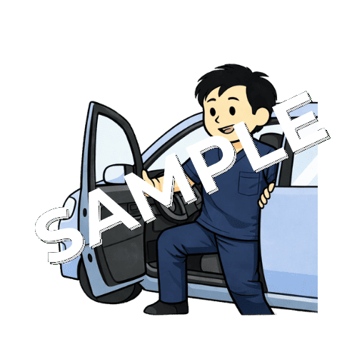 車から降りる男性鍼灸師のイラスト