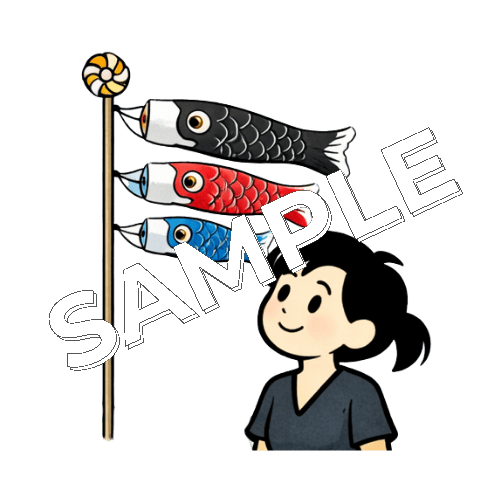 こいのぼりを見る女性鍼灸師のイラスト