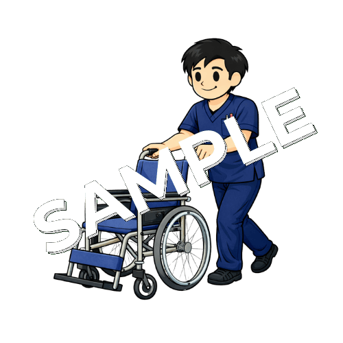 車いすをおす男性鍼灸師のイラスト