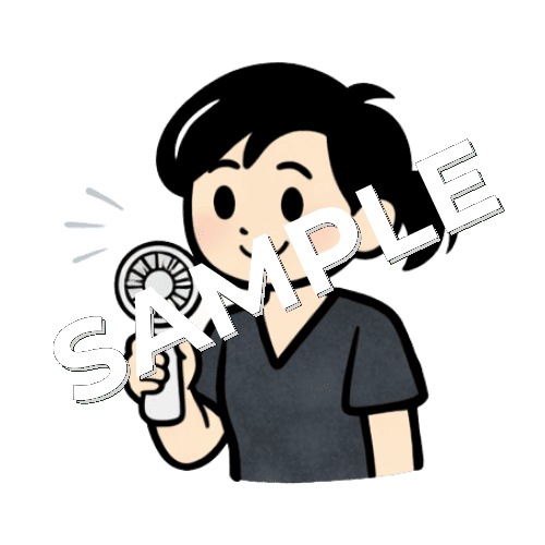 ハンディファンを使う女性鍼灸師のイラスト