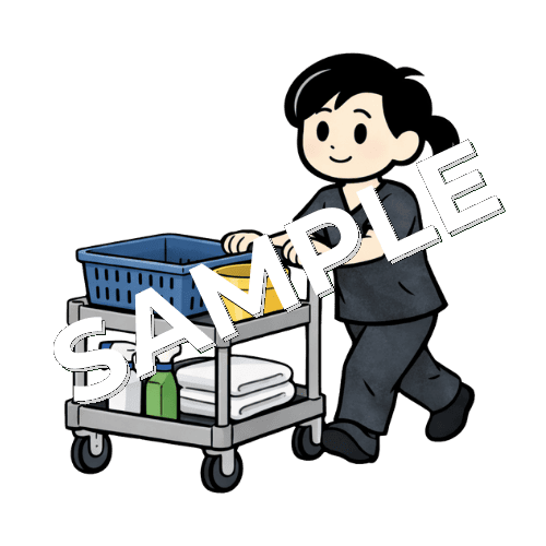 備品カートを運ぶ女性鍼灸師のイラスト