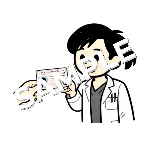 患者からマイナカードをもらう女性薬剤師のイラスト