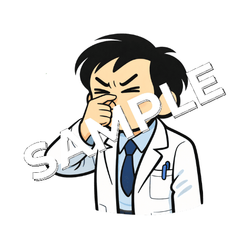 鼻をつまむ男性薬剤師のイラスト