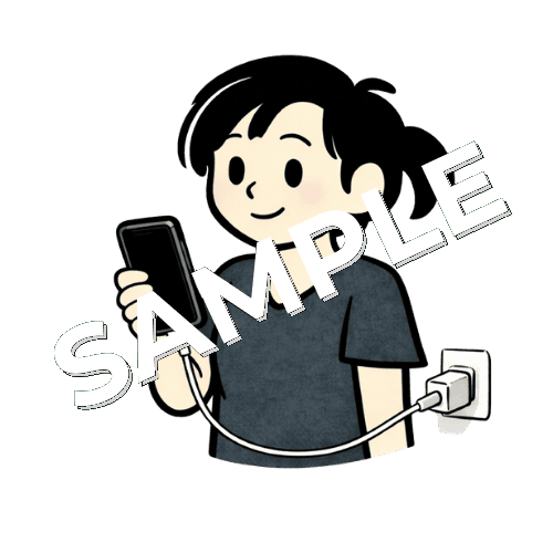 スマホを充電する女性鍼灸師のイラスト