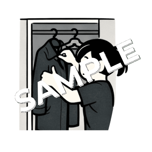 コートをハンガーにかける女性鍼灸師のイラスト