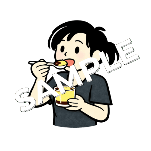 プリンを食べる女性鍼灸師のイラスト